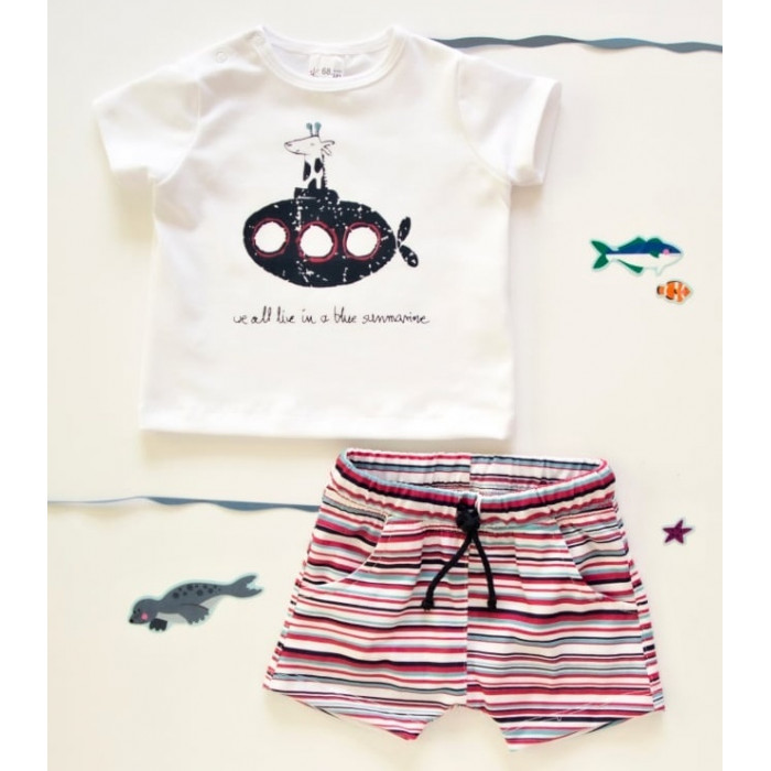 K-Baby 2 dielna detská súprava, triko s kraťasky For Boy - proužky červené, modré