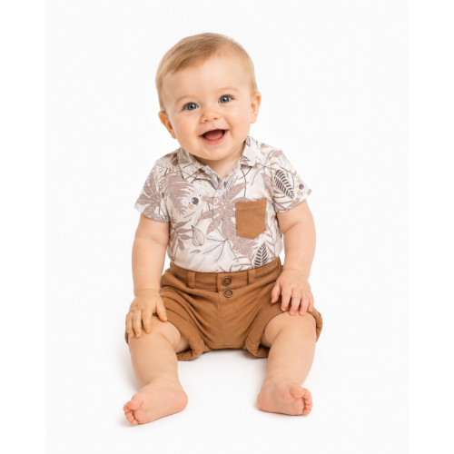 Baby Nellys 2-dielna sada body kr. rukáv, kraťasky, Koala - béžová, hnedá, veľ. 62