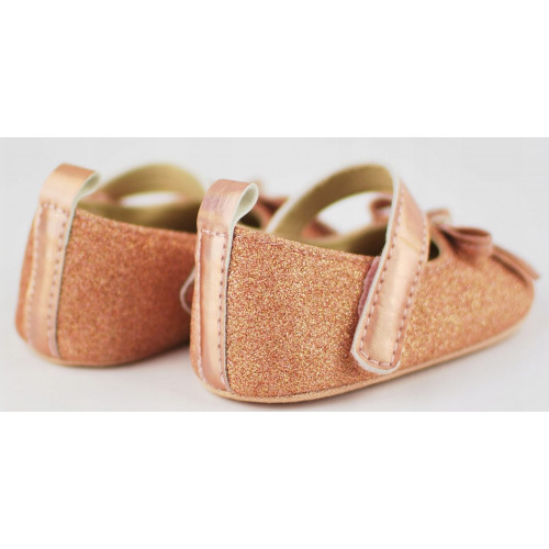 Dojčenské capáčky/topánočky s mašličkou, zlaté, Baby Nellys, vel. 6/12 m