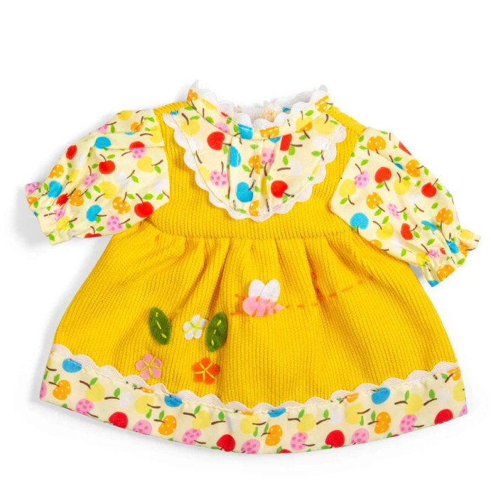 Bigjigs Toys Žlté šaty s jabĺčkami a kvietkami pre bábiku 28 cm