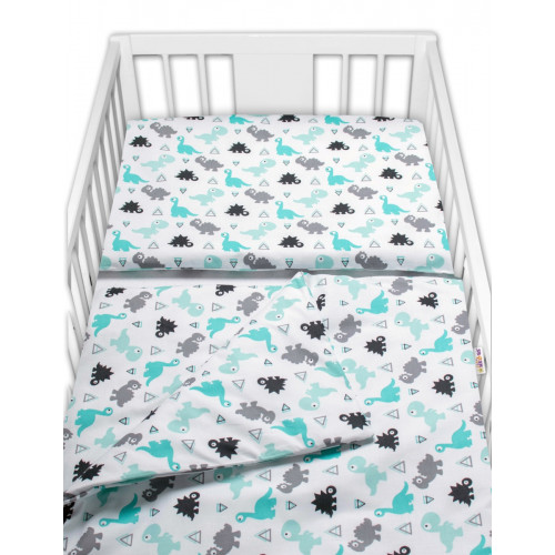 3-dielna sada - mantinel s obliečkami Dinosaury - biela, 135x100 cm