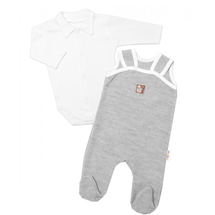 Baby Nellys 2-dielna súpravička Star, body dl. rukáv + pletené dupačky, sivé, veľ. 68