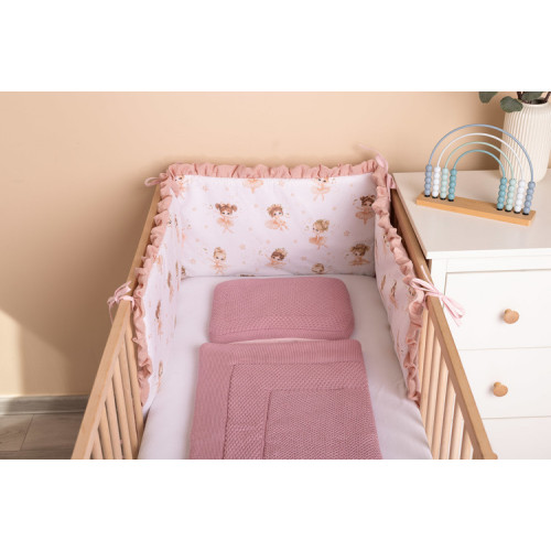 Mantinel do postieľky, mušelín 180x40cm (3x60x40cm) - Baletka, púdrovo ružová