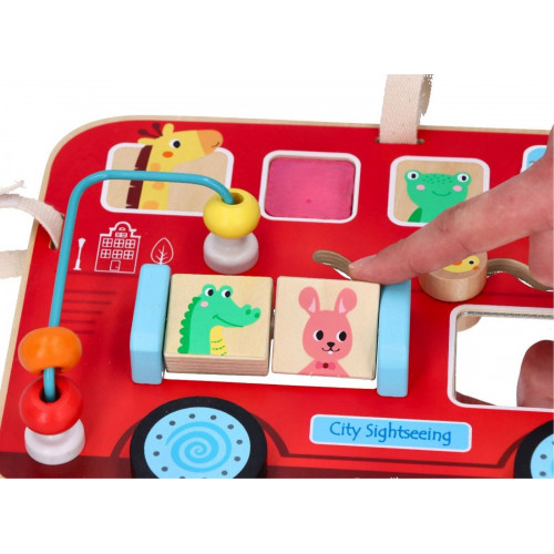 Edukačná motorická drevená tabuľa - autobus