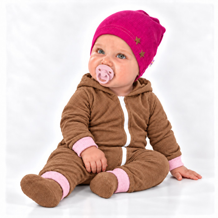 Baby Nellys Rebrovaná čiapka Hviezdičky - malinová