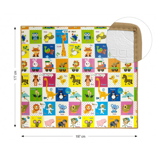 Obojstranná skladacia penová podložka pre deti 197 × 177 cm - farebné zvieratká