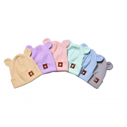 Baby Nellys Rebrovaná dvojvrstvová čiapka s uškami TEDDY - béžová