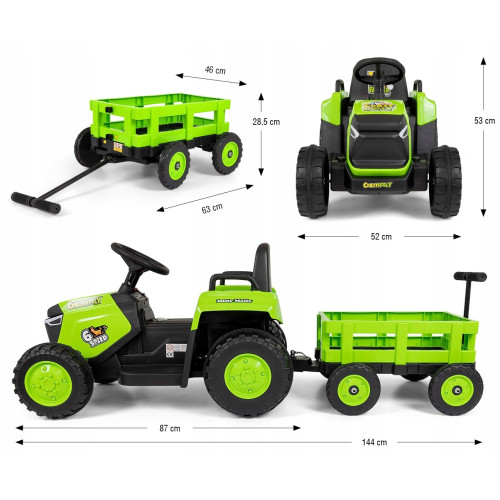 Elektrický traktor s prívesom Rolly 12V, detské autíčko na akumulátor, zelený