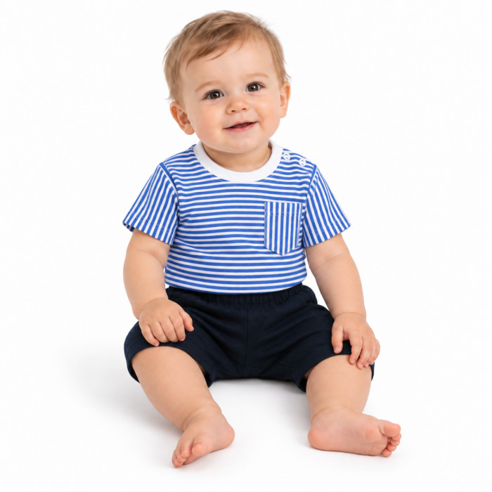 Polo tričko, krátky rukáv + kraťasky, 2D, Baby Nellys, bavlna, prúžok/granát