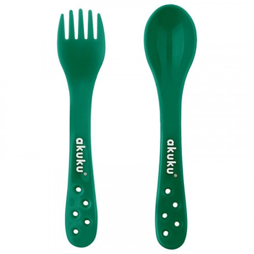 Sada príborov v puzdre Akuku, lyžička s vidličkou - zelená