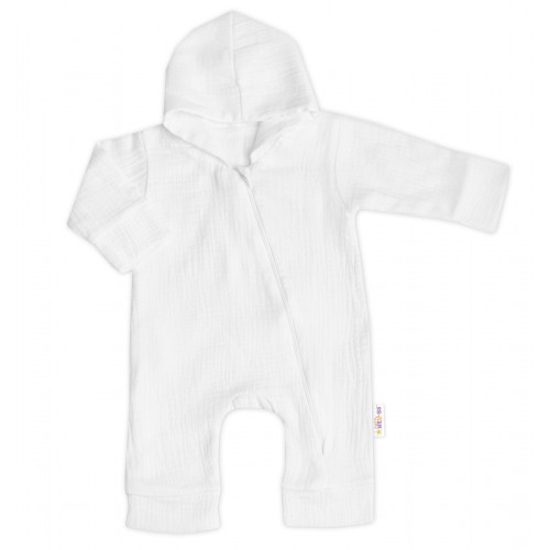 Mušelinový overal s kapucňou, dvojvrstvový, Hand Made, biely, veľ. 62