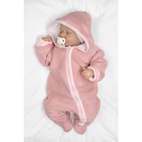 Pletený overal s kapucňou, CUTE - púdrovo růžová, veľ. 68