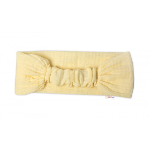 Baby Nellys Ľahká mušelínová čelenka Bandana, žltá, veľ. 104/110