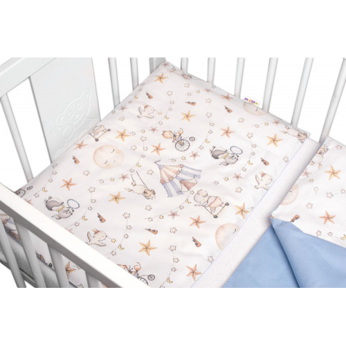 3-dielna sada Mantinel s obliečkami Baby Nellys Cirkus, modrá/biela