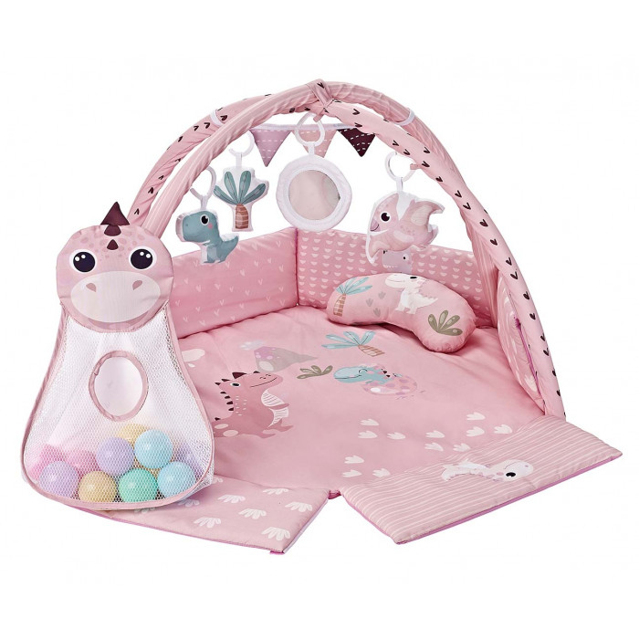 Hracia deka TinyMini Dino Pink s loptičkami – edukačná podložka pre bábätká