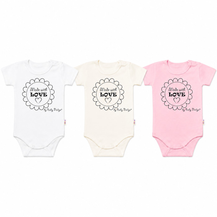 Komplet 3x body Made with love GIRL Baby Nellys, veľ. 56, biela, ecru, sv. ružová