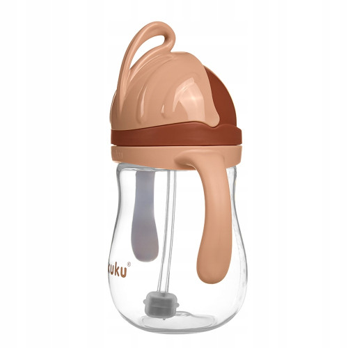 Detská fľaša s slamkou a závažím 280 ml – netekúca, BPA FREE, 9m+, béžová
