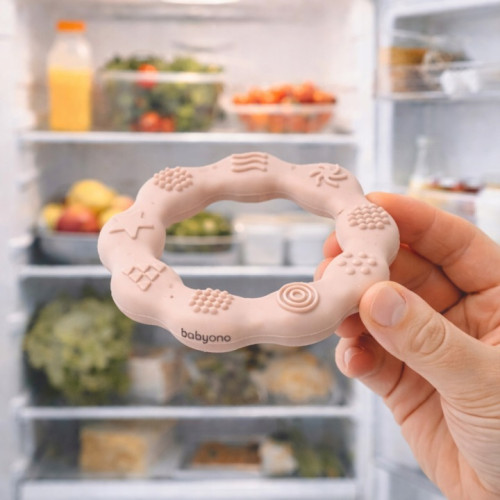 Silikónové hryzátko RING – prerezávanie zúbkov, BPA FREE, senzorické, béžové