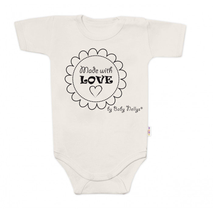 Body krátky rukáv Baby Nellys, Made with love, béžové, veľ. 68