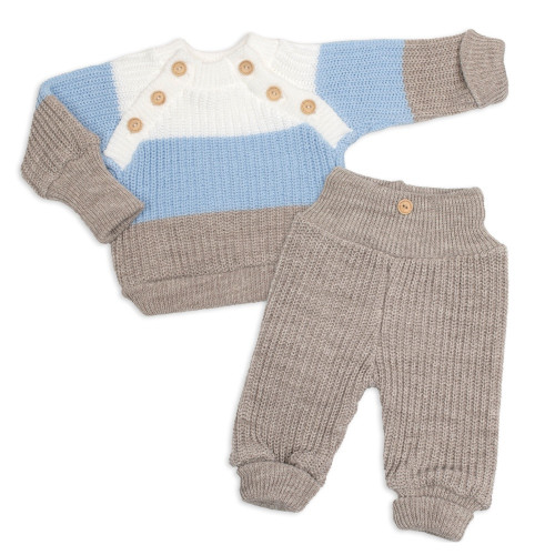 Rastúci pletený svetrík a nohavice s gombíkmi Boy, 2D - prúžky