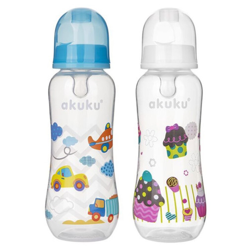 Dojčenská, plastová fľaštička Akuku, Torta, 250 ml - mix barev