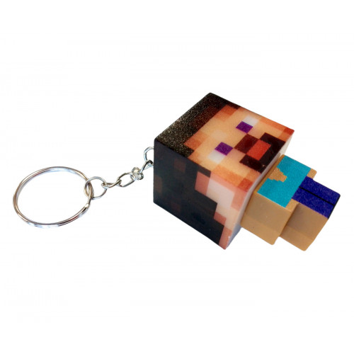 Detská svietiaca kľúčenka Minecraft Steve s krúžkom