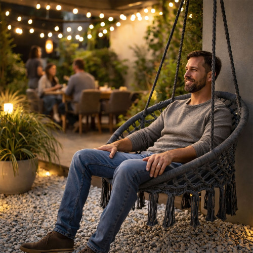 Detská závesná hojdačka boho hniezdo do záhrady sivá