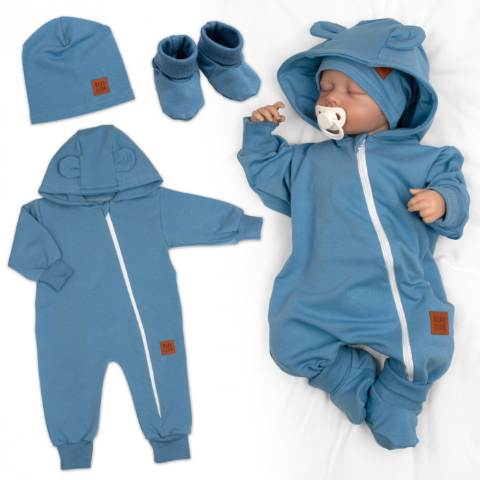 Rastúci teplákový overal pre bábätko, čiapky, topánky, 3D, Nature -  tm. modrý, 68/74