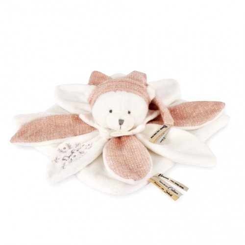 Doudou Darčeková sada Plyšový muchláčik medvedík s čiapočkou 25 cm ružový