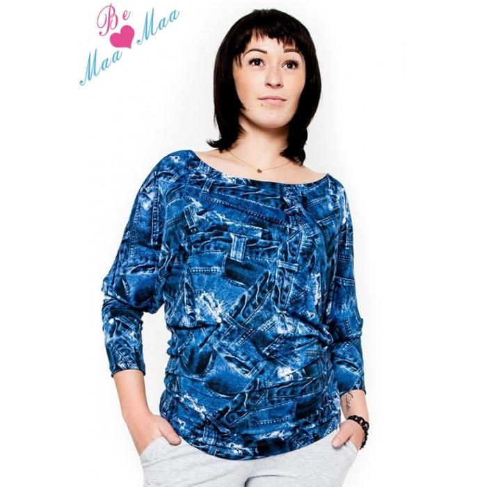 Be MaaMaa Tehotenské štýlové tričko, blúzka s JEANS vzorom,  vel. L/XL