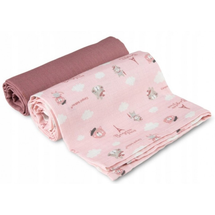 Mušelínové plienky 2D sada, 70x70 cm Bonjour Paris, ružové