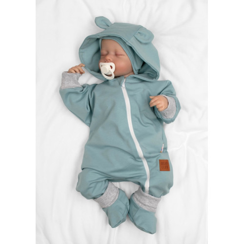 Rastúci teplákový overal pre bábätko, čiapka, botky, 3D, Nature, ledová mata, šedá, 80/86