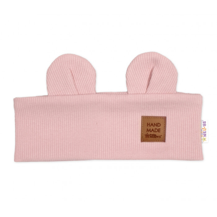 Čelenka Teddy s uškami pre deti Hand Made - pudrovo ružová, 4-8 rokov