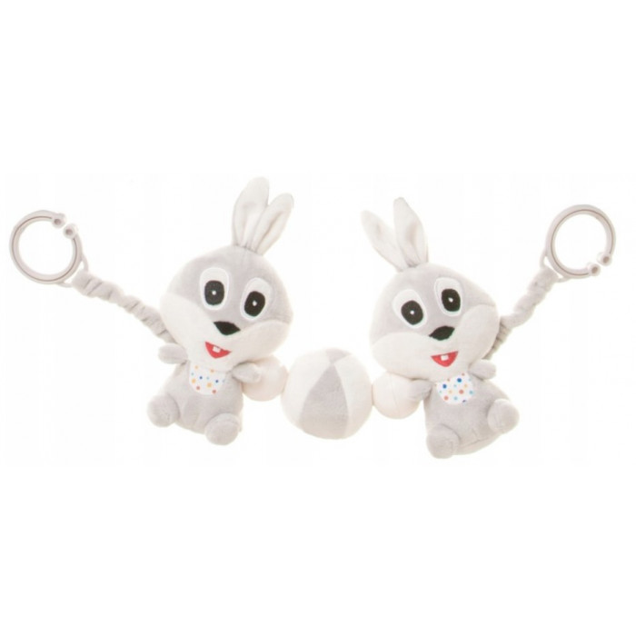 Plyšová hrkálka, zábrana na kočík 4Baby, Rabbit, sivo/biele