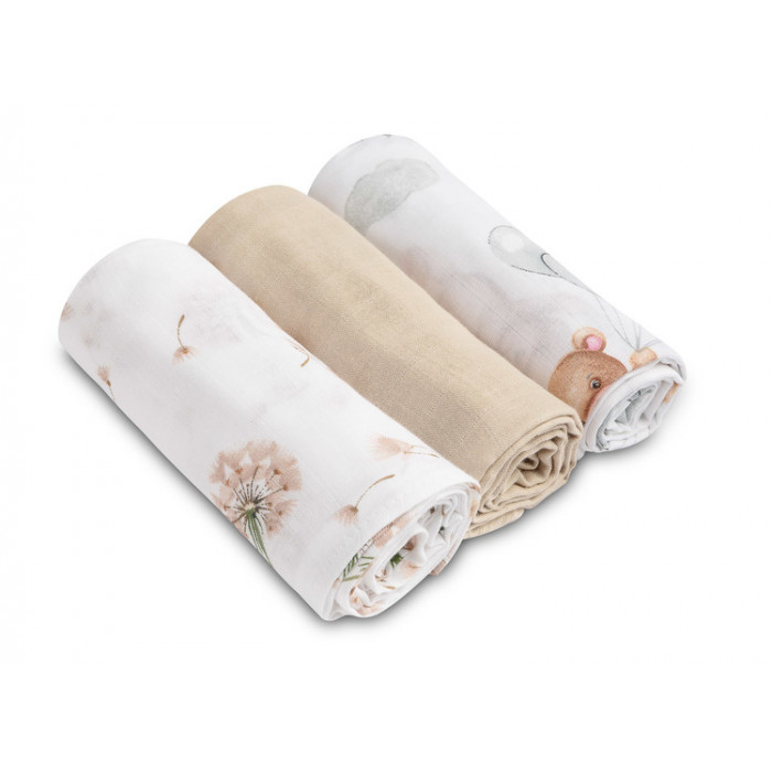 Mušelínové mäkké plienky LUX, 3ks, Bear, biela/béžová