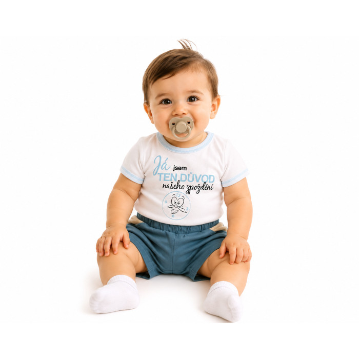 Body kr.rukáv s vtip. textom Baby Nellys, Já jsem TEN DŮVOD našeho zpoždění,vel.80, chalan