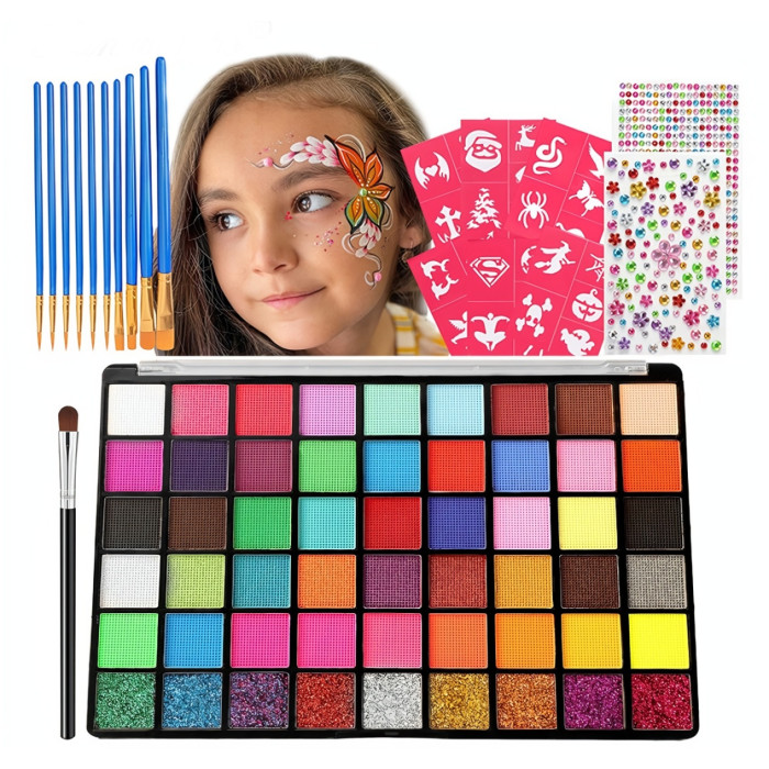 Veľká detská kreatívna sada farieb na telo a tvár 54 farieb