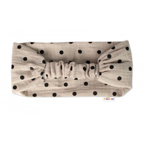 Letná čelenka, bandana, mušelín, Bodka, Baby Nellys - cappuccino, veľ. 116/122