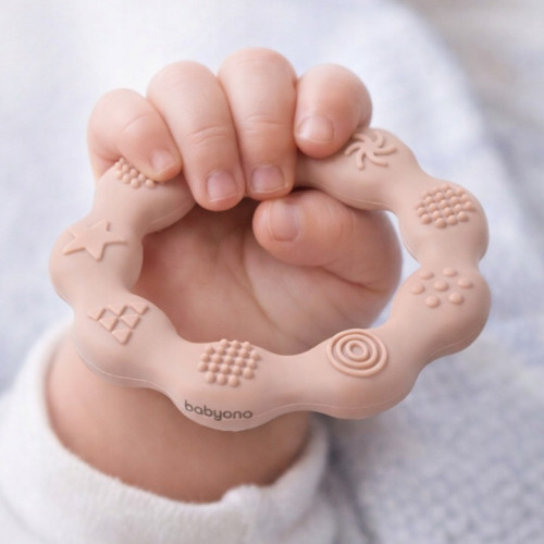 Silikónové hryzátko RING – prerezávanie zúbkov, BPA FREE, senzorické, béžové