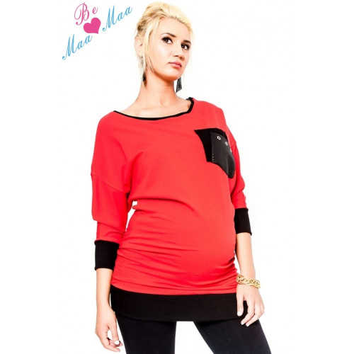 Be MaaMaa Tehotenská mikina MIA - červená, vel. L/XL