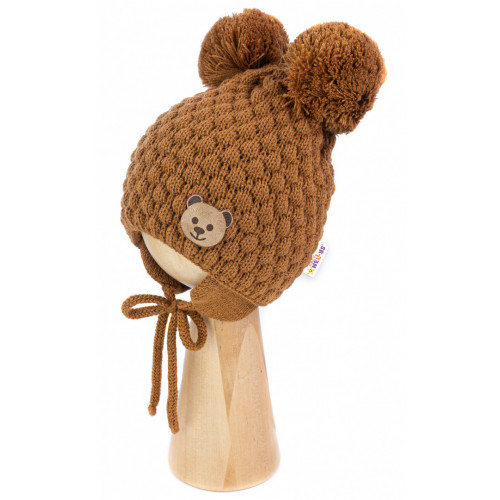 Zimná pletená čiapka Teddy na zaväzovanie, hnedá