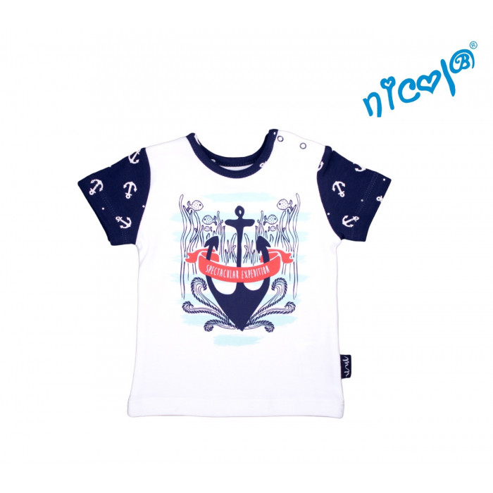 Dojčenské bavlnené tričko Nicol, Sailor - krátky rukáv, biele, vel. 56