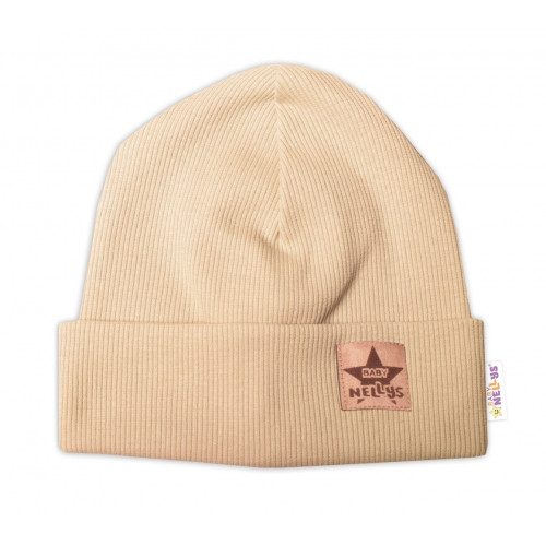 Baby Nellys Rebrovaná dvojvrstvová čiapka s lemom - béžová