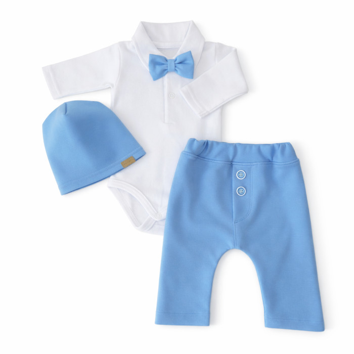 Z&Z 4-dielna sada Elegant Boy, body, nohavice, motýlik a čiapky, modrá/biela veľ. 62
