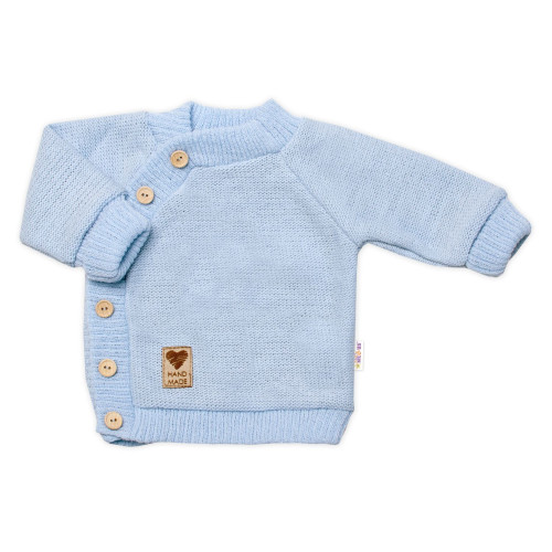 Detský pletený svetrík s gombíkmi, zap. bokom, Handmade Baby Nellys, modrý, veľ. 80/86
