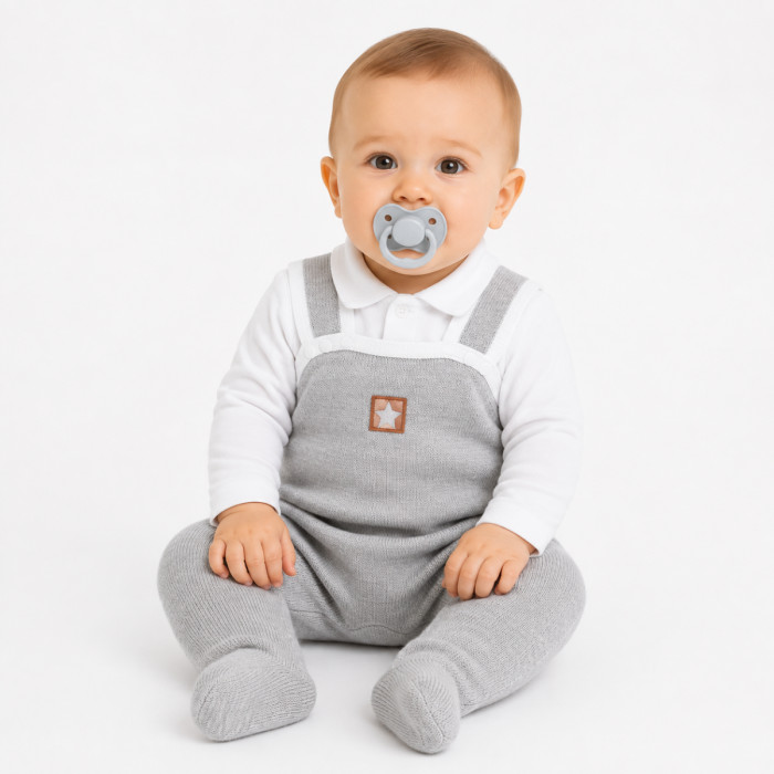 Baby Nellys 2-dielna súpravička Star, body dl. rukáv + pletené dupačky, sivé, veľ. 68