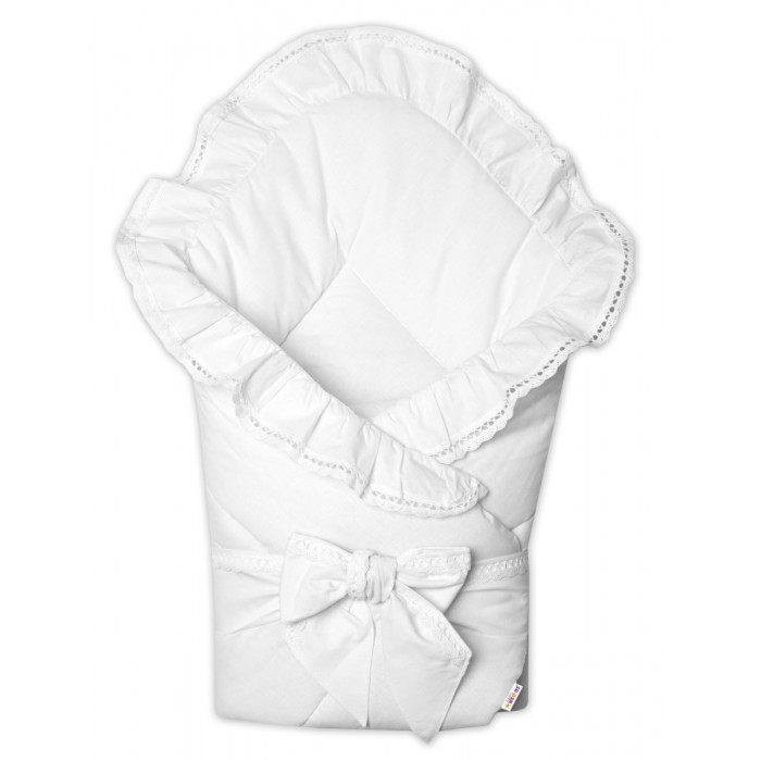 Rýchlozavinovačka s volánikom na krst 80x80cm Luxury, čipkou a stuhou - biela