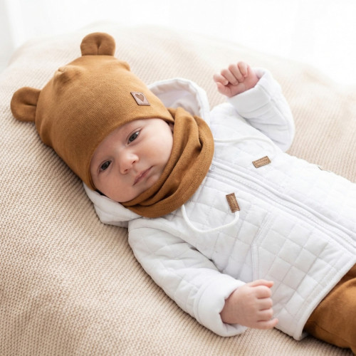 Z & Z Dvojvrstvová bavlnená čiapočka LOVE TEDDY, medová horčica, vel. 92/98