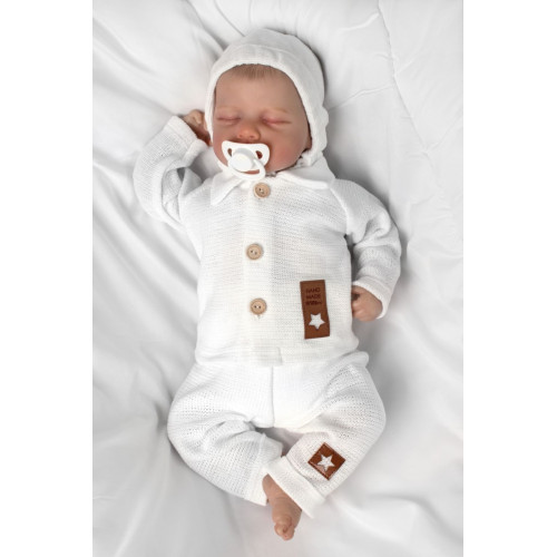 Pletené nohavice Hand Made Boy, Baby Nellys, biele, veľ. 68