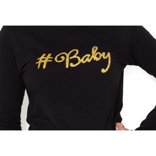 Be MaaMaa Tehotenské  tričko dlhý rukáv Baby - čierné - S